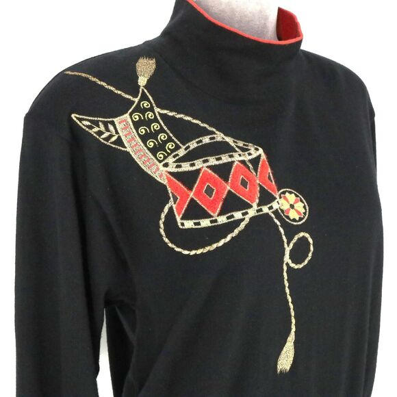 Laurel Escada Sweater Womens 8 US 36 EU Black Wool Embroidered Shoulder Pads Vtg - Picture 5 of 11